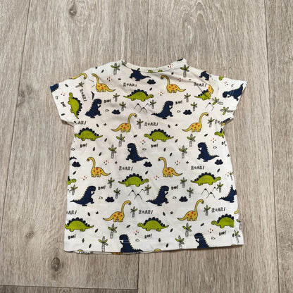 Baby Boys Dinosaur T-Shirt Short Sleeve White All Over Print 3-6 Months Snap