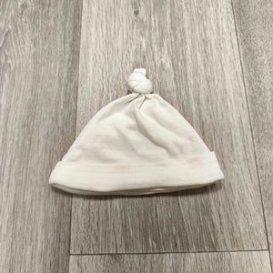 Next Baby Top Knot Hat Beanie White Striped 100% Cotton 0-3 Months