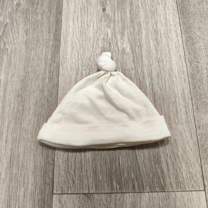 Next Baby Top Knot Hat Beanie White Striped 100% Cotton 0-3 Months