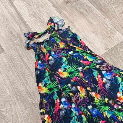 Next Girls Tropical Parrot Print Tiered Dress Age 9 Yrs 134cm Smocked Sundress
