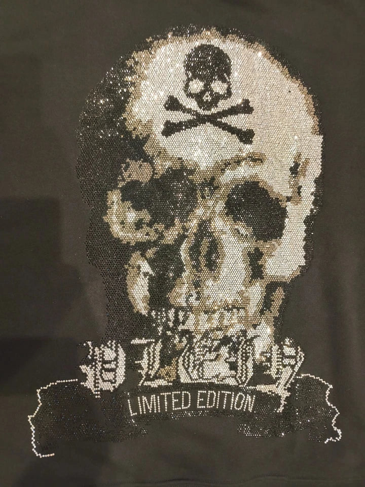 PHILIPP PLEIN Platinum Cut Sweatshirt Black Rhinestone Crystal Skull Men L XL