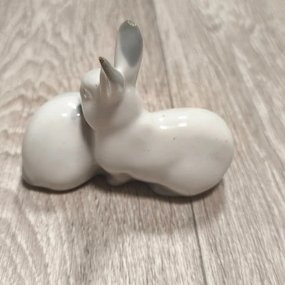 Vintage USSR Soviet Porcelain Rabbits Figurine Artel Progress Leningrad 1950