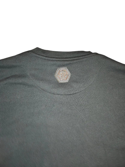 PHILIPP PLEIN Platinum Cut Sweatshirt Black Rhinestone Crystal Skull Men L XL