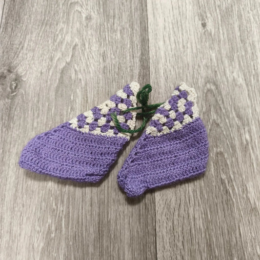 Handmade Crochet Baby Booties Purple Cream Knit Slippers Shoes Green Tie 10cm