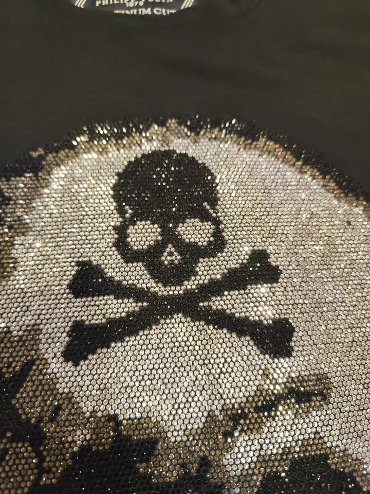 PHILIPP PLEIN Platinum Cut Sweatshirt Black Rhinestone Crystal Skull Men L XL