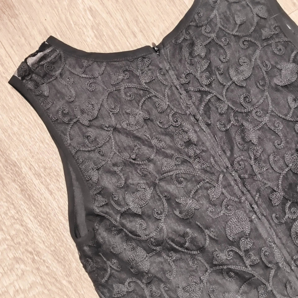TINC London Womens Black Lace Embroidered Fit Flare Mini Dress Sleeveless Size S