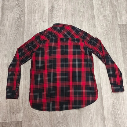 RESERVED Womens Red Black Plaid Shirt Embroidered Rose Pocket Size UK 8 EUR 36