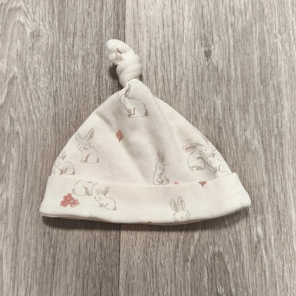 Next Baby First Size Top Knot Hat Bunny Rabbit Print 100% Cotton Newborn Beanie