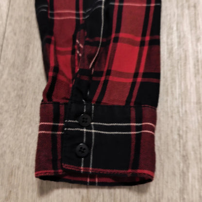 RESERVED Womens Red Black Plaid Shirt Embroidered Rose Pocket Size UK 8 EUR 36