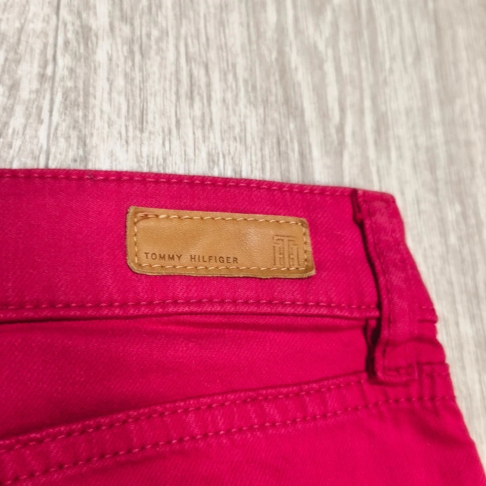 Tommy Hilfiger Rome Women Size 4 Red Denim Skirt Regular Fit 5 Pocket