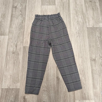 Womens Plaid Check Trousers Elastic Waist Tapered Ankle Pants Smart Casual