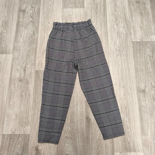 Womens Plaid Check Trousers Elastic Waist Tapered Ankle Pants Smart Casual