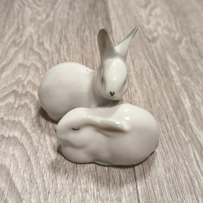 Vintage USSR Soviet Porcelain Rabbits Figurine Artel Progress Leningrad 1950