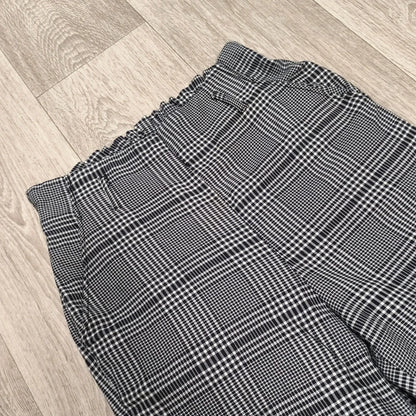 Womens Plaid Check Trousers Elastic Waist Tapered Ankle Pants Smart Casual