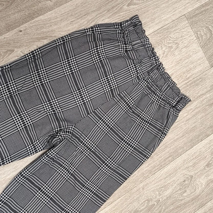 Womens Plaid Check Trousers Elastic Waist Tapered Ankle Pants Smart Casual