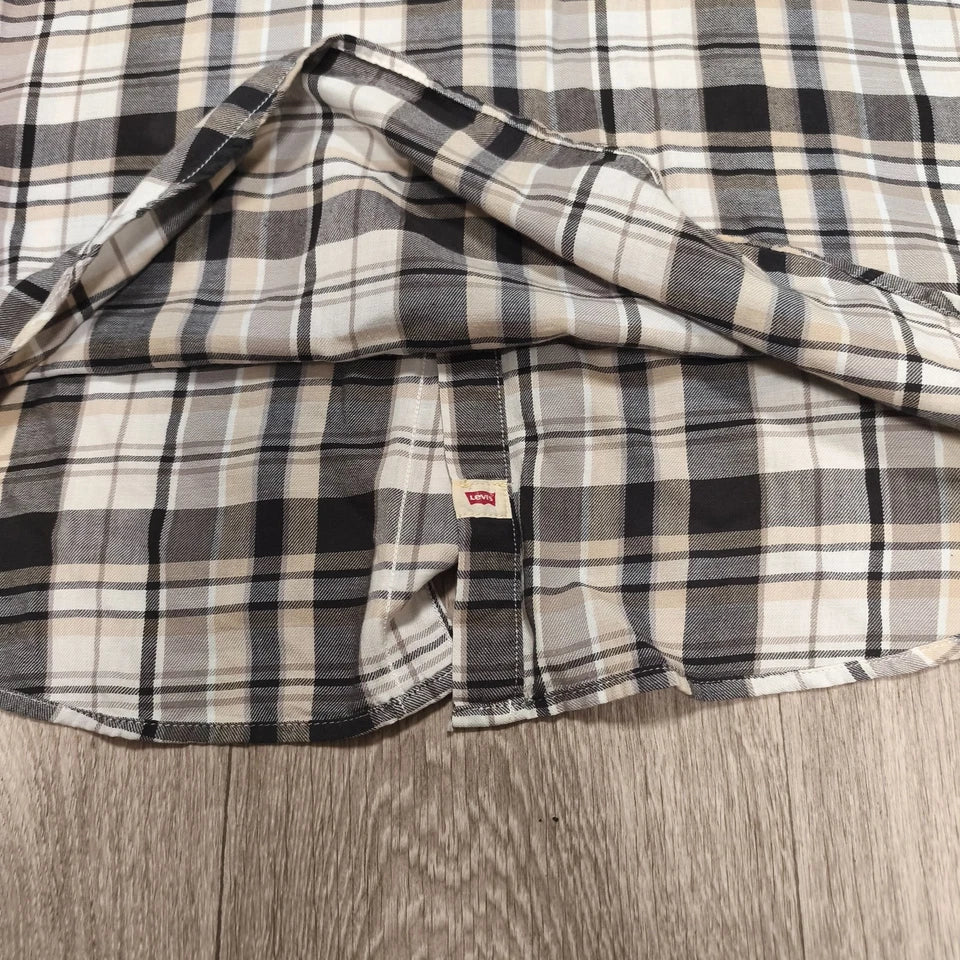 Levi's Mens Western Shirt XXL Slim Fit Plaid Pearl Snap Long Sleeve Beige Black