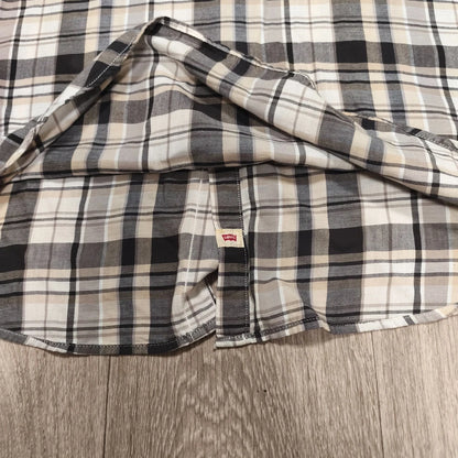 Levi's Mens Western Shirt XXL Slim Fit Plaid Pearl Snap Long Sleeve Beige Black