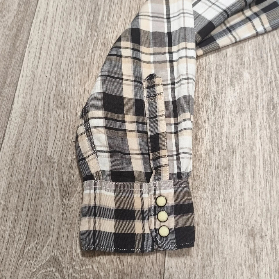 Levi's Mens Western Shirt XXL Slim Fit Plaid Pearl Snap Long Sleeve Beige Black