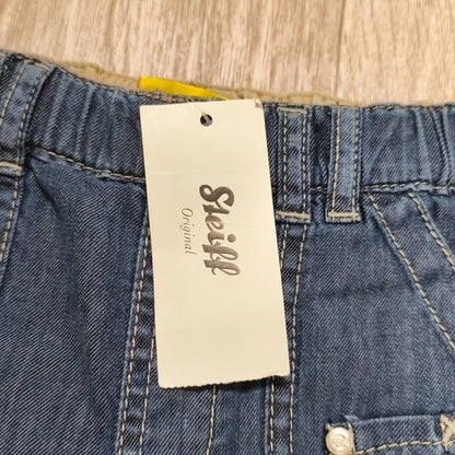 Steiff Original Baby Denim Cargo Pants Blue Elastic Waist Cuffed Jeans NWT