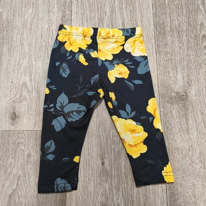 Floral Leggings Yellow Rose Flower Print Stretch Pants Baby Girls Size 6-9M