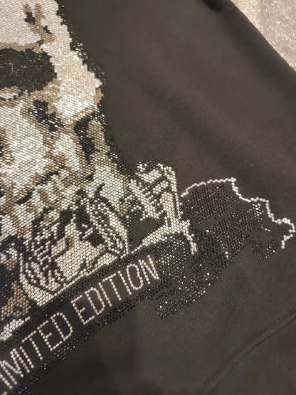 PHILIPP PLEIN Platinum Cut Sweatshirt Black Rhinestone Crystal Skull Men L XL