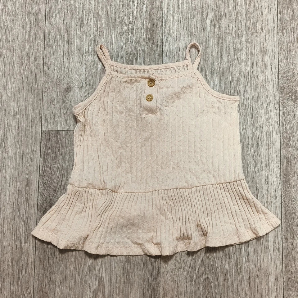 George Girls Pink Ribbed Cami Tank Top Peplum Henley Button 2-3 Years