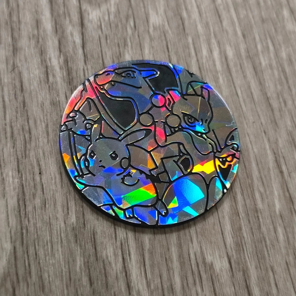 Pokemon TCG Holo Coin Metallic Cracked Ice Pikachu Charizard Mewtwo Holographic