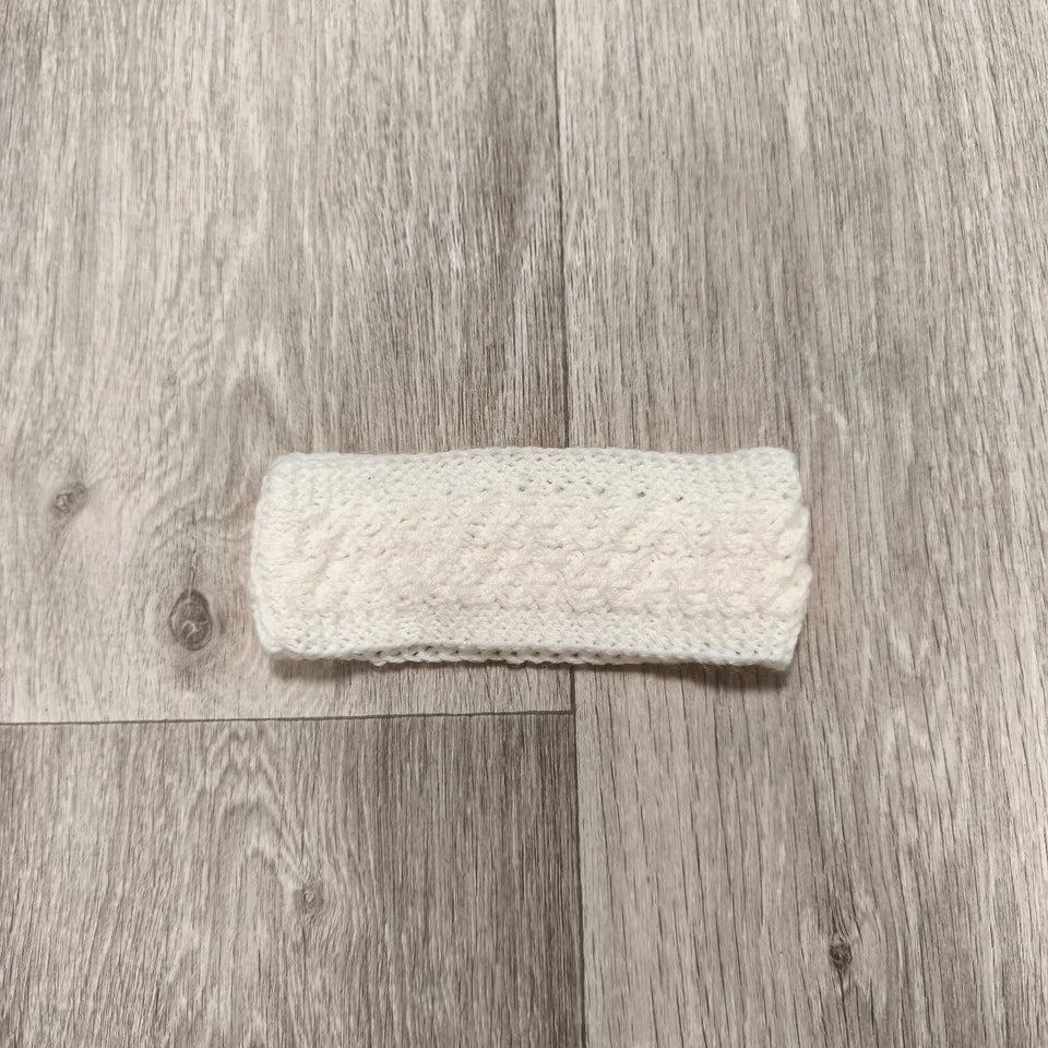 White Knit Headband Ear Warmer Soft Textured Cable Knit Winter Hair Band
