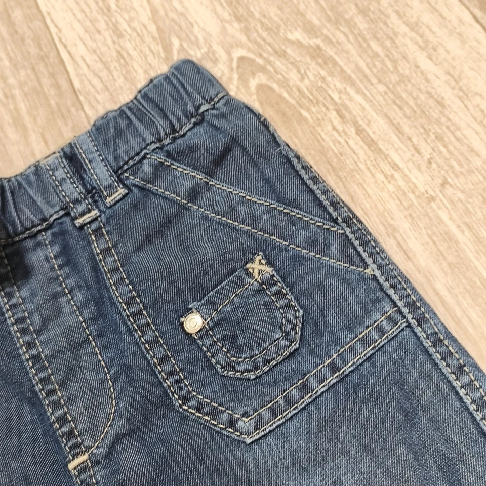 Steiff Original Baby Denim Cargo Pants Blue Elastic Waist Cuffed Jeans NWT