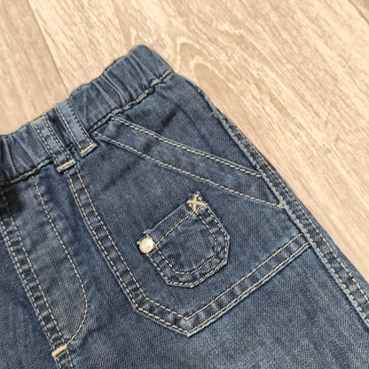 Steiff Original Baby Denim Cargo Pants Blue Elastic Waist Cuffed Jeans NWT
