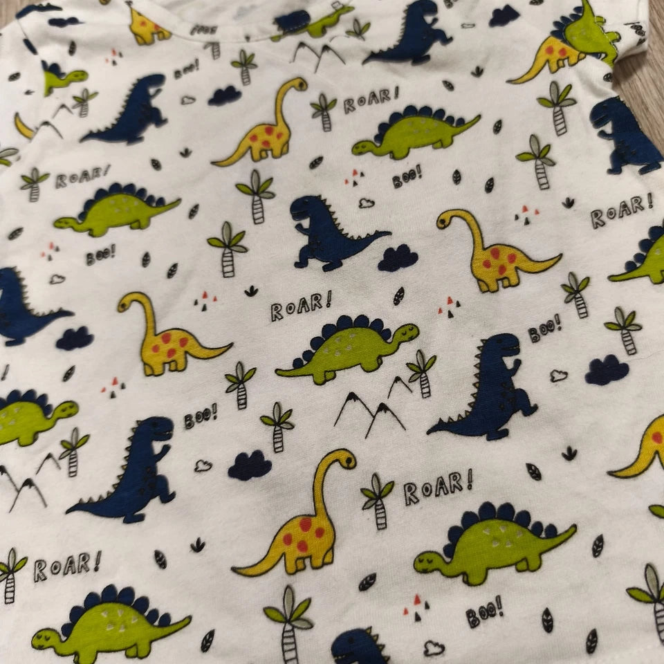 Baby Boys Dinosaur T-Shirt Short Sleeve White All Over Print 3-6 Months Snap