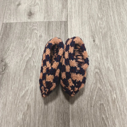 Handmade Knitted Baby Booties Soft Slippers Peach Navy ~14cm Sole