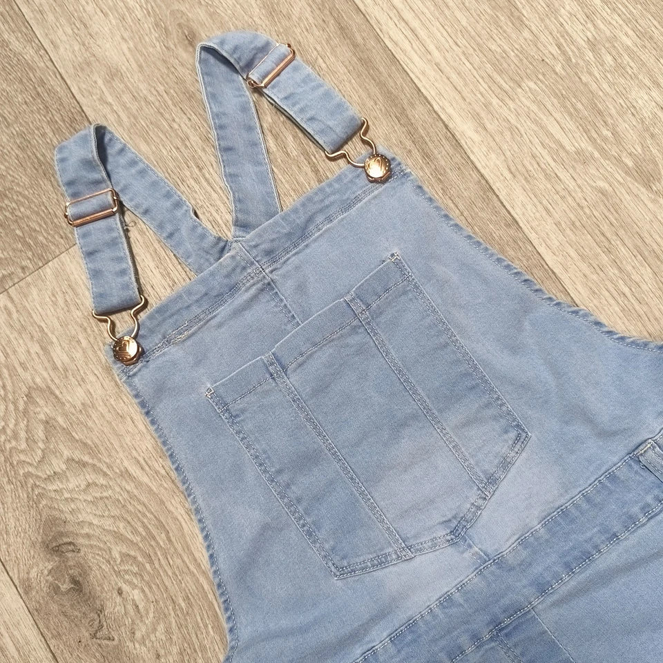 Nutmeg Girls Light Blue Denim Dungaree Shorts Overalls Size 12-13 Years