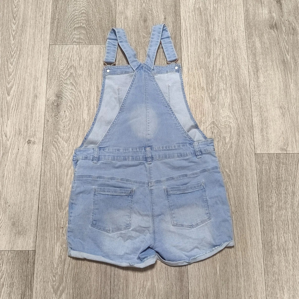 Nutmeg Girls Light Blue Denim Dungaree Shorts Overalls Size 12-13 Years