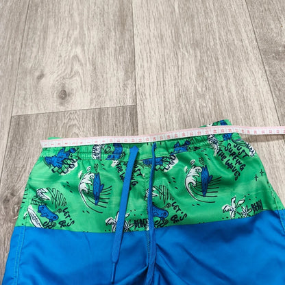OLAIAN Swim Shorts Board Trunks Blue Green Surf Beach Graphic Drawstring