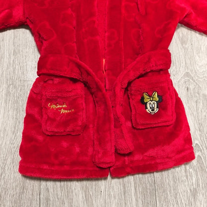 Disney Primark Minnie Mouse Baby Red Fleece Hooded Dressing Gown Robe 18-24M
