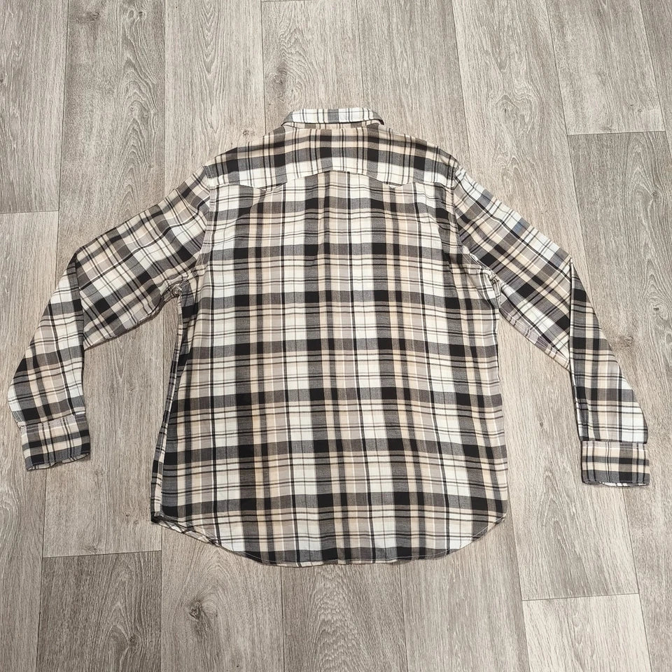 Levi's Mens Western Shirt XXL Slim Fit Plaid Pearl Snap Long Sleeve Beige Black