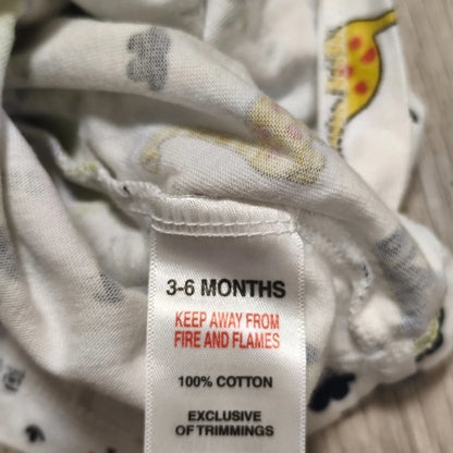 Baby Boys Dinosaur T-Shirt Short Sleeve White All Over Print 3-6 Months Snap