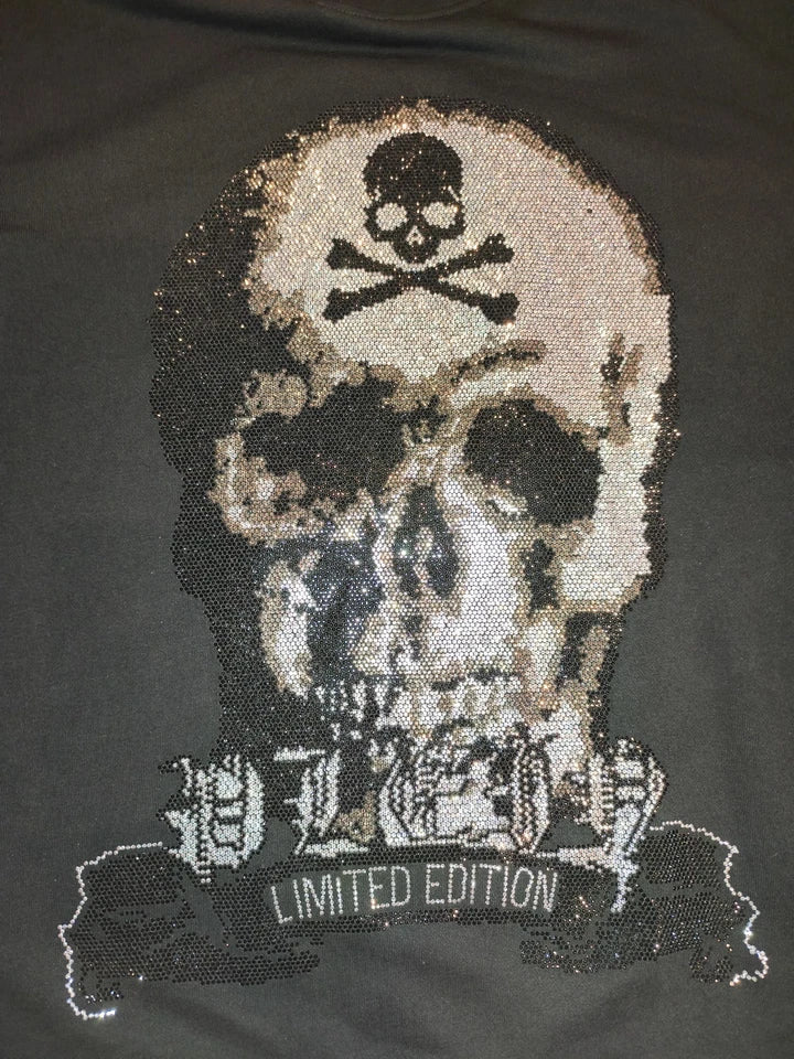 PHILIPP PLEIN Platinum Cut Sweatshirt Black Rhinestone Crystal Skull Men L XL