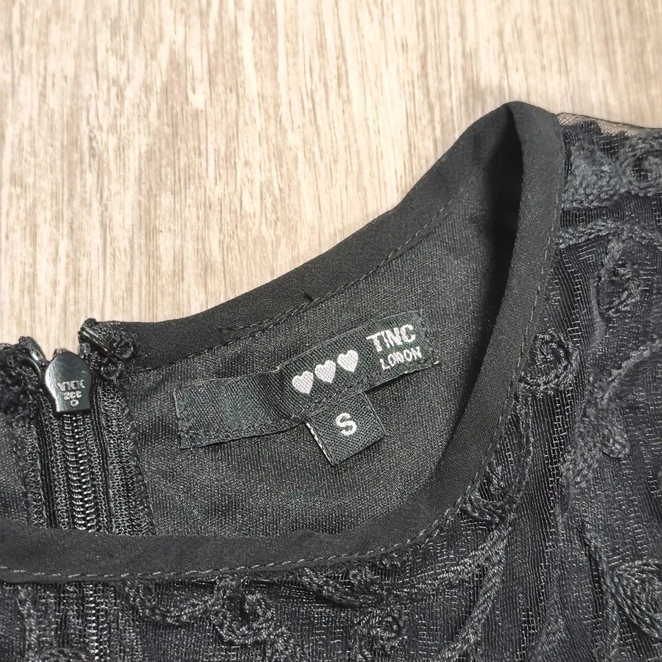 TINC London Womens Black Lace Embroidered Fit Flare Mini Dress Sleeveless Size S