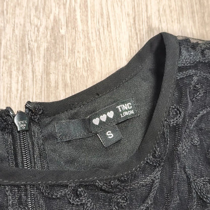TINC London Womens Black Lace Embroidered Fit Flare Mini Dress Sleeveless Size S