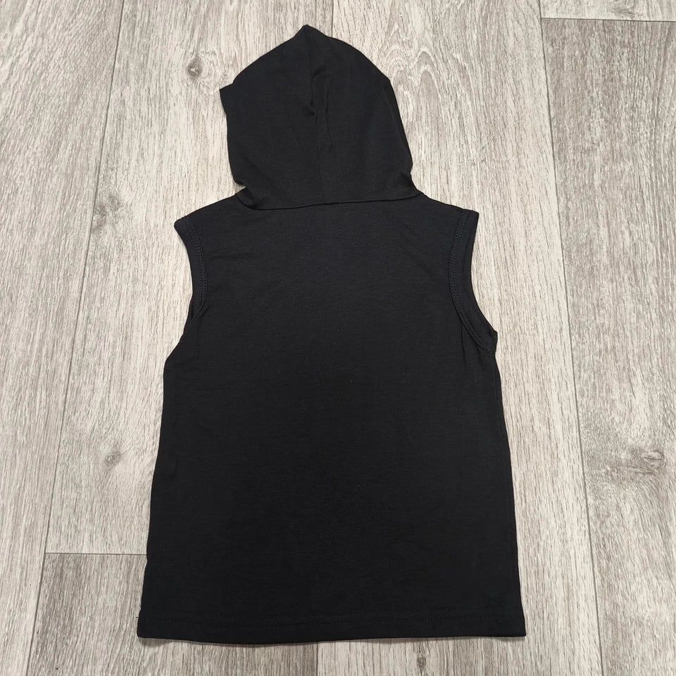 Sleeveless Black Hooded Tank Top Size 90 Graphic Print KING Cotton Blend