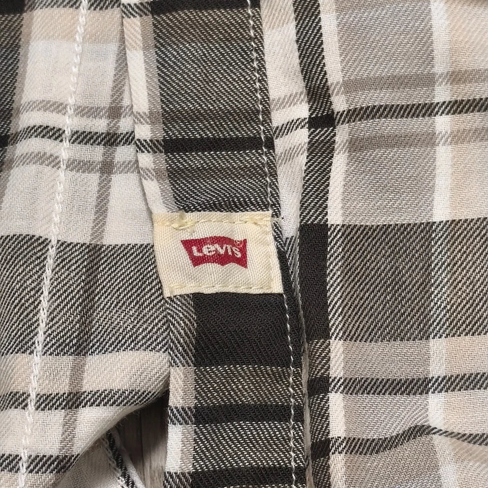 Levi's Mens Western Shirt XXL Slim Fit Plaid Pearl Snap Long Sleeve Beige Black