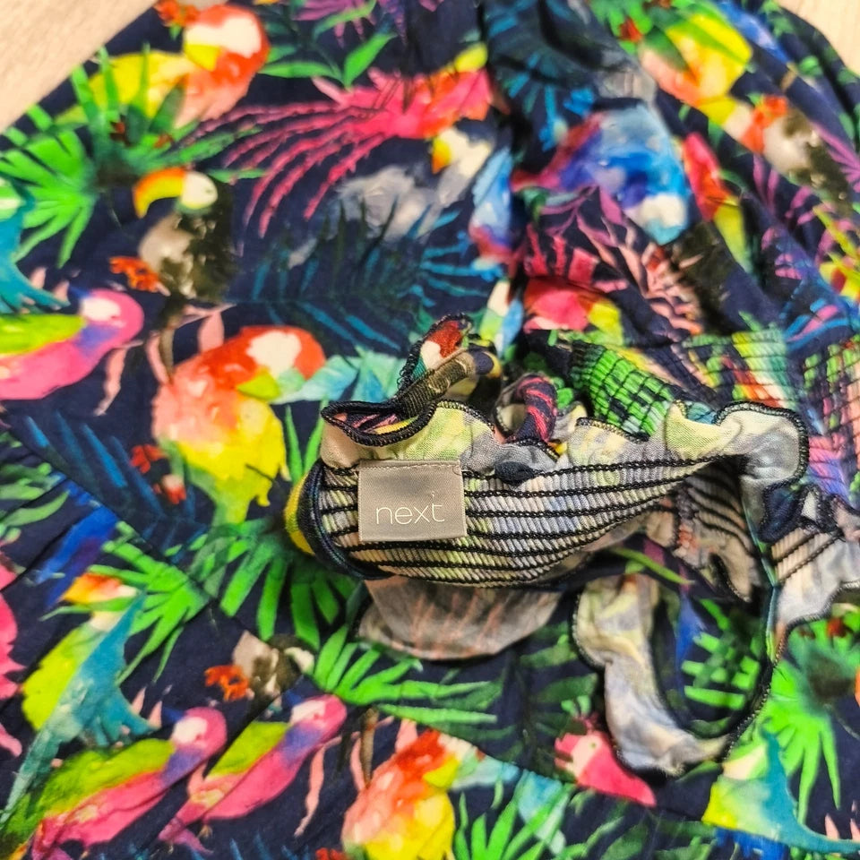 Next Girls Tropical Parrot Print Tiered Dress Age 9 Yrs 134cm Smocked Sundress