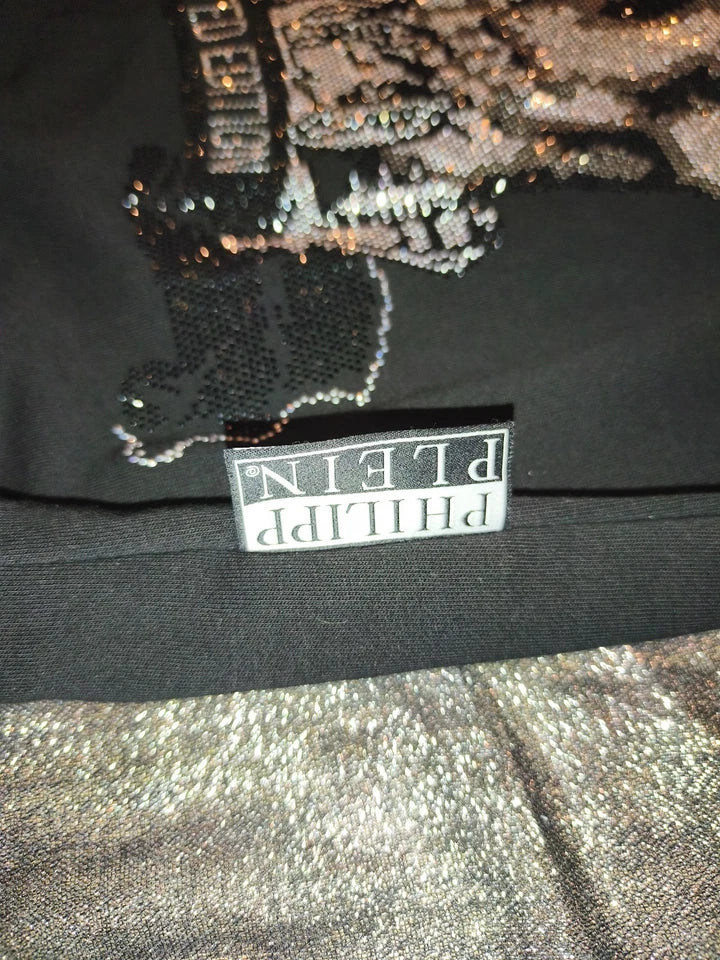 PHILIPP PLEIN Platinum Cut Sweatshirt Black Rhinestone Crystal Skull Men L XL