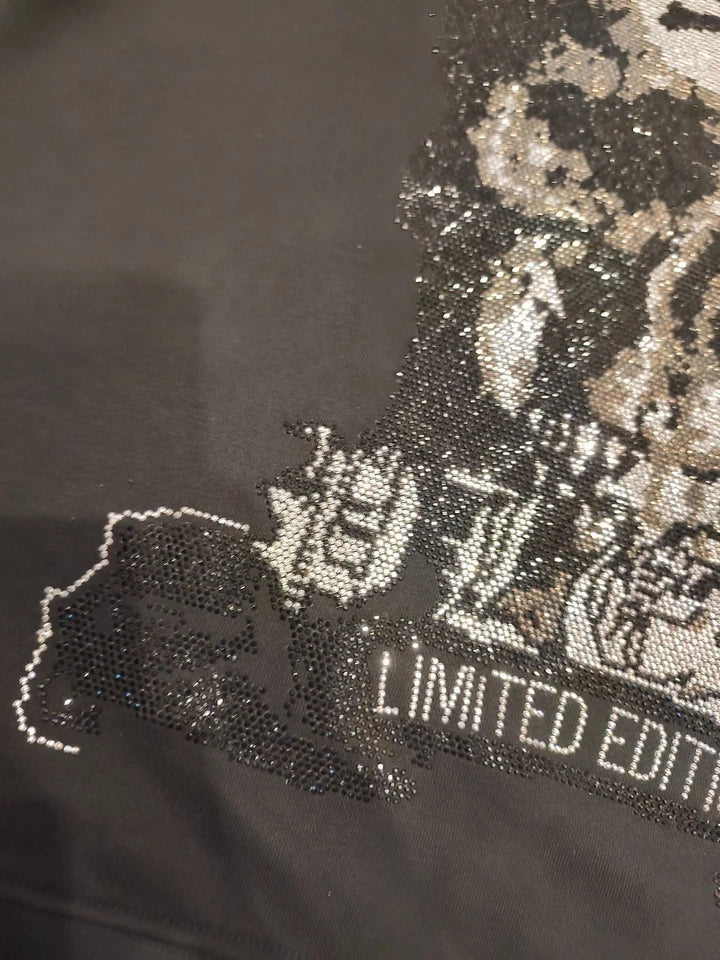 PHILIPP PLEIN Platinum Cut Sweatshirt Black Rhinestone Crystal Skull Men L XL