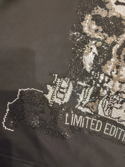 PHILIPP PLEIN Platinum Cut Sweatshirt Black Rhinestone Crystal Skull Men L XL