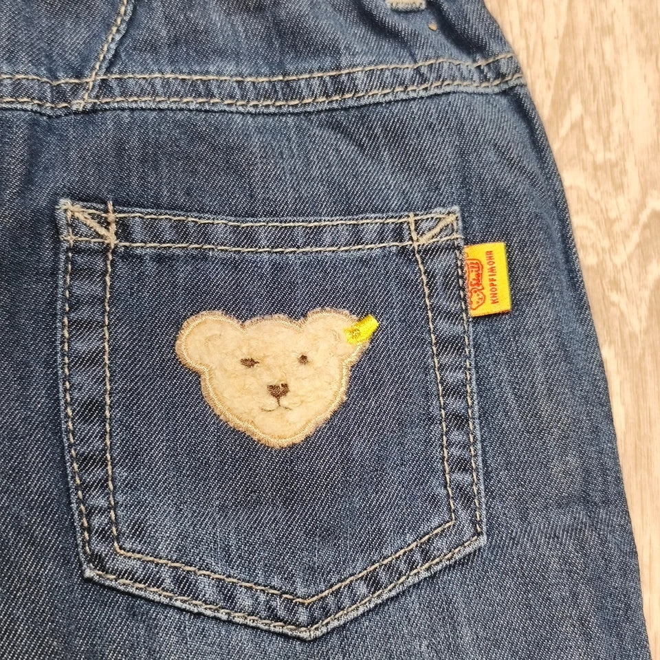 Steiff Original Baby Denim Cargo Pants Blue Elastic Waist Cuffed Jeans NWT