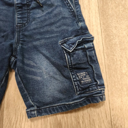 Next Boys Denim Cargo Shorts Size 4 Yrs 104cm Elastic Waist Blue Jorts