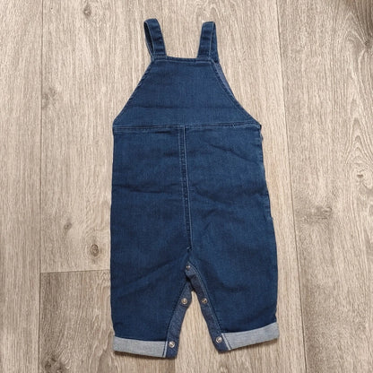 Next Baby Blue Denim Dungarees Overalls Dog Embroidery Snap Inseam 3-6 Months